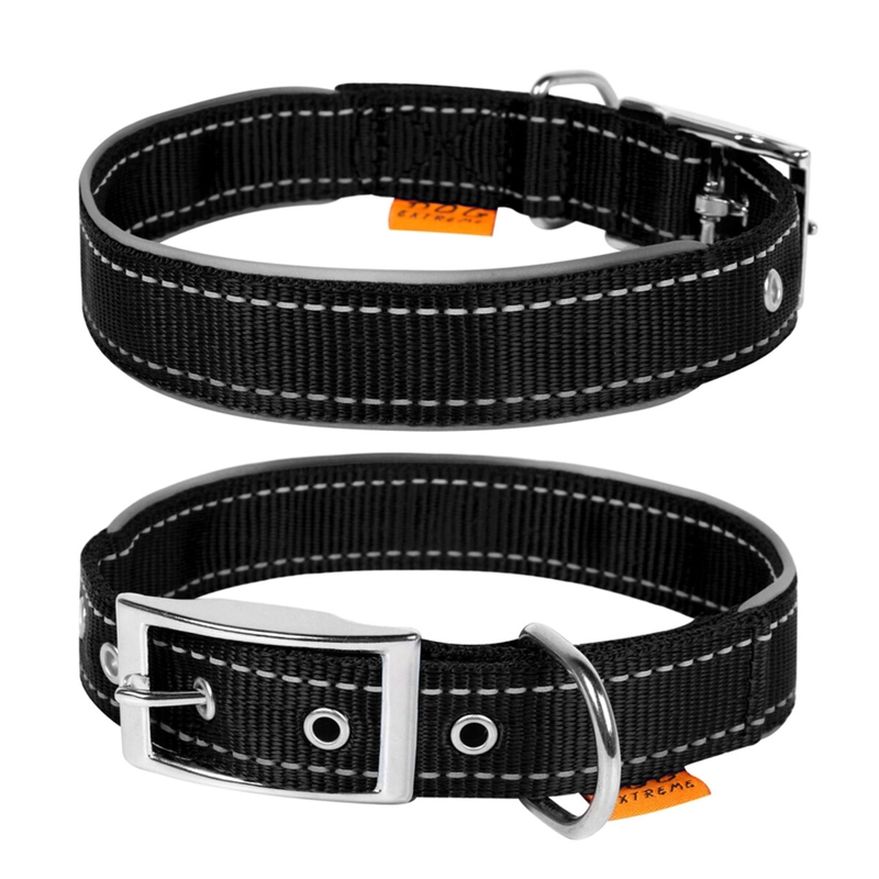 Dog Extreme нашийник для собак M - з світловідбиваючою вставкою, нейлоновий, чорний 