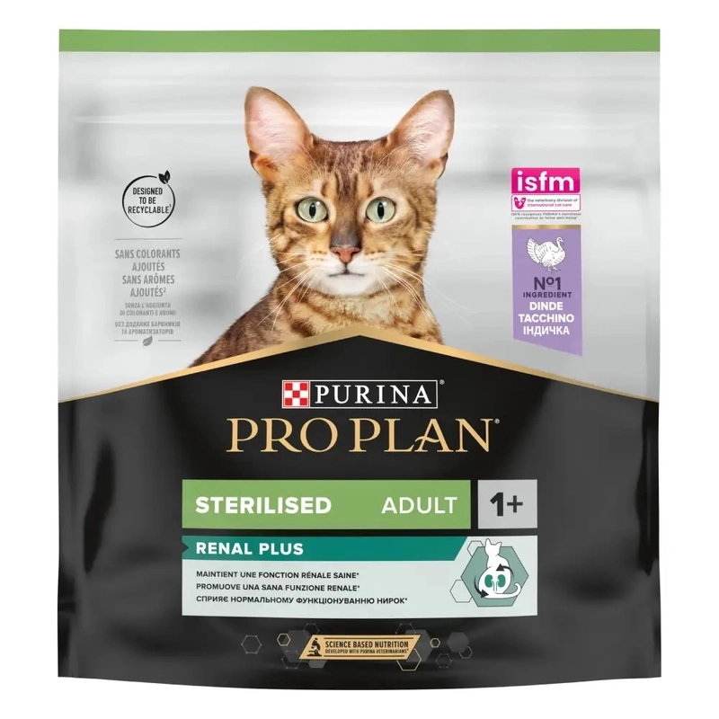 Purina Pro Plan Sterilised Adult 1+ Renal Plus сухий корм для стерилізованих котів 400 г - з індичкою (7613033564673) 