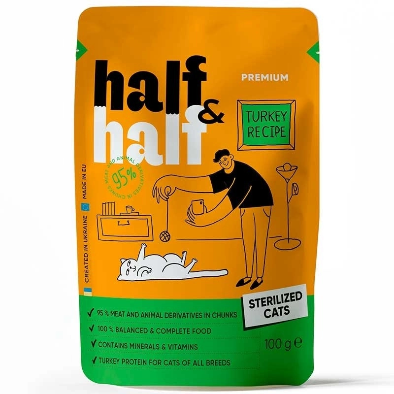 Half&Half Turkey Recipe Sterilised ВОЛОГИЙ КОРМ Premium коти (з індичкою в желе) 100 г 