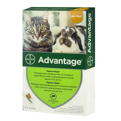 Bayer Advantage 40 краплі для котів 1 шт - від бліх, до 4 кг (4007221046387)