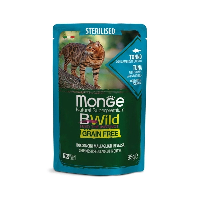 Monge Bwild GF Sterilised ВОЛОГИЙ КОРМ Супер-преміум коти (з тунцем та овочами) 85 г 