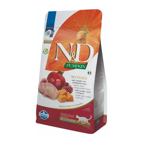 Farmina N&D Pumpkin GF Neutered Quail&Pomegranate сухий корм для стерилізованих котів 1.5 кг - з перепілкою та гарбузом (8010276035424)
