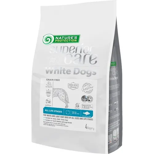 Nature's Protection Superior Care White Dogs Grain Free White Fish сухий корм для собак з білим забарвленням шерсті 4 кг - з лососем (4771317475923)