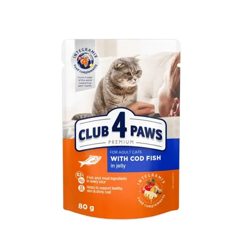 Club 4 Paws Premium With Cod Fish ВОЛОГИЙ КОРМ Premium коти (з тріскою в желе) 80 г