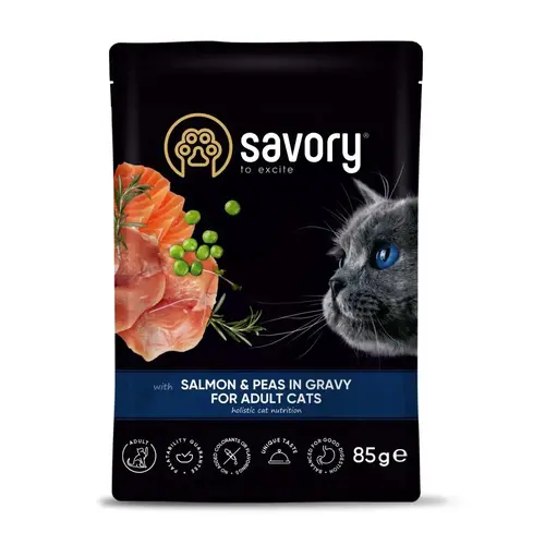 Savory For Adult Cats ВОЛОГИЙ КОРМ Холістік коти (з лососем та горошком) 85 г