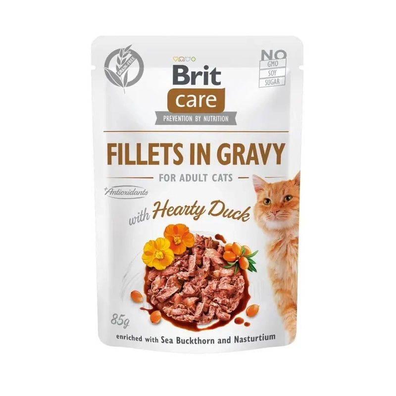 Brit Care Fillets in Gravy Hearty Duck влажный корм для кошек 85 г - с филе утки в соусе (8595602540518) 