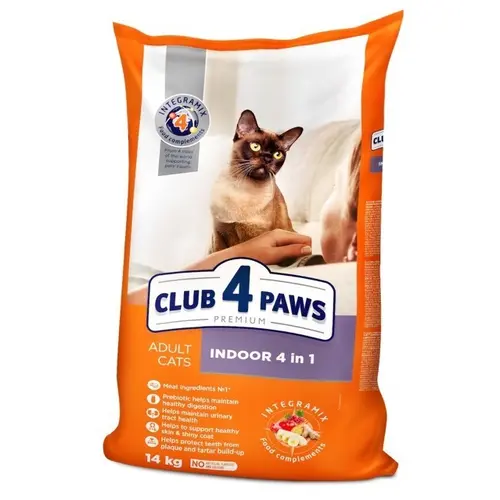 Club 4 Paws Premium Indoor 4 в 1 сухий корм для котів 14 кг - з куркою (4820083909436)