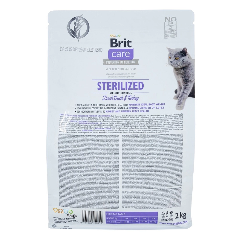 Brit Care GF Sterilized Weight Control сухий корм для стерилізованих котів з надмірною вагою 400 г - з качкою та індичкою (8595602540808)  - фото 4