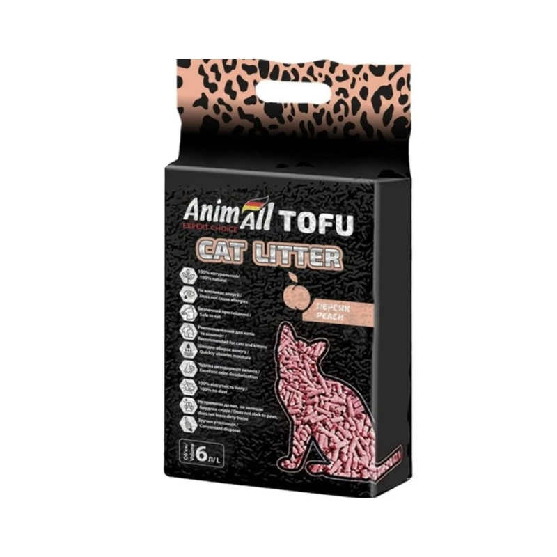 Наполнитель для кошачьего туалета AnimAll Tofu соевый с ароматом персика 6 л (4820224500362) 