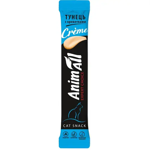 AnimAll Сreme ЛАСОЩІ Супер-преміум коти (мус з тунцем та креветками) 15 г