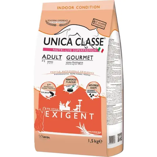 Gheda Unica Classe Adult Gourmet Exigent Dry сухий корм для котів 1.5 кг - з лососем (8001541007178)