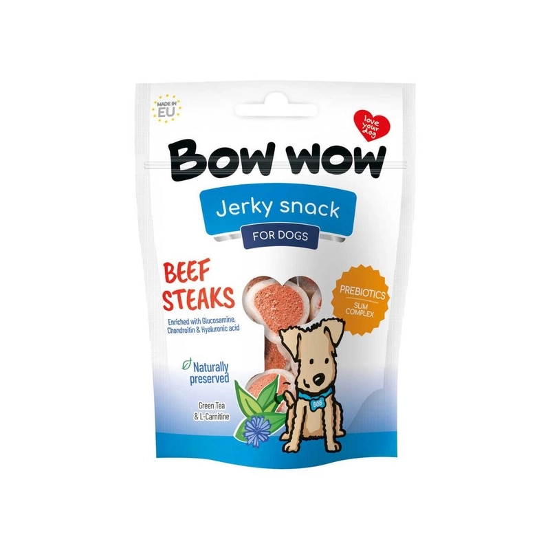 Bow Wow Снеки из говядины в виде стейков лакомство для собак 80 г (8595042691542) 