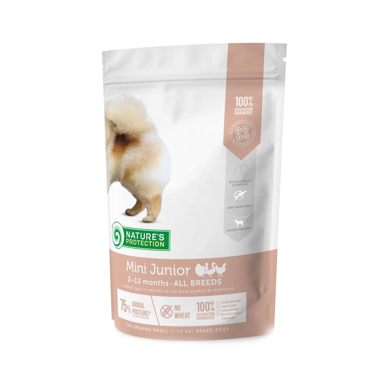 Natures Protection MINI JUNIOR SMALL BREEDS СУХИЙ КОРМ Premium цуценята дрібних порід (з м'ясом домашнього птаха) 500 г 
