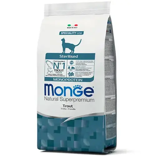 Monge Monoprotein Trout Sterilised Natural сухой корм для стерилизованных кошек 10 кг - с форелью (8009470056304)