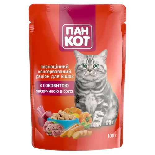 Пан Кот ВОЛОГИЙ КОРМ Економ коти (з яловичиною) 100 г