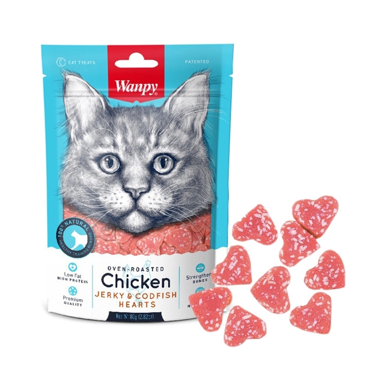 Wanpy Chicken Jerky&Codfish Hearts ЛАСОЩІ Premium коти (з серцем куркою та тріскою) 80 г 