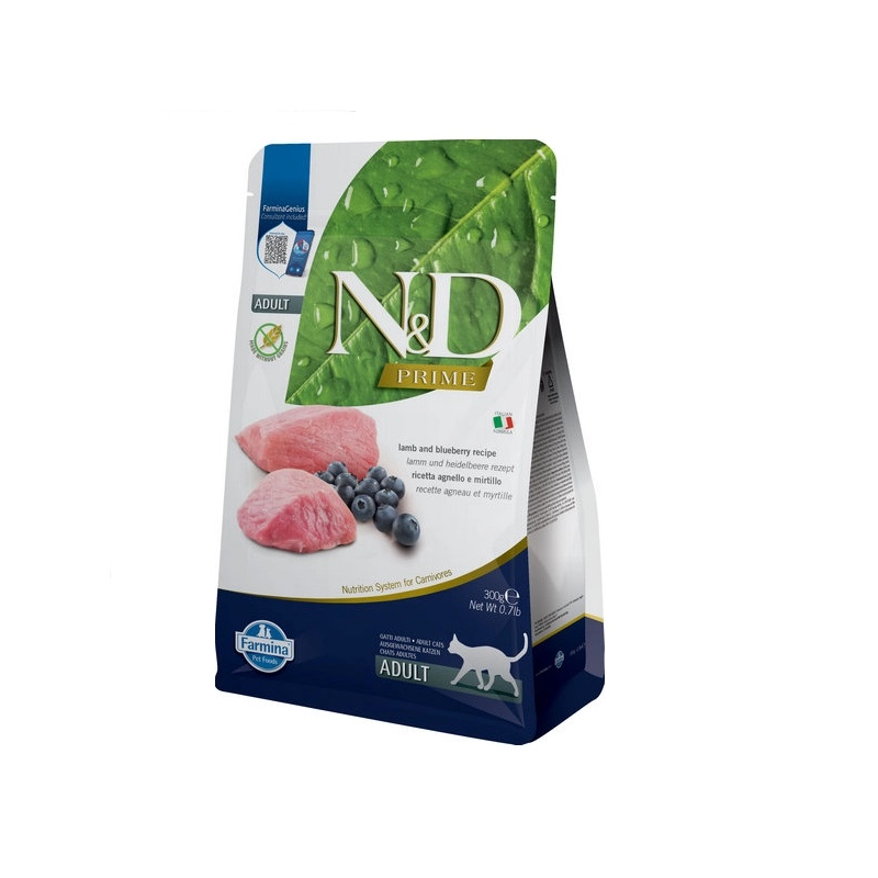 Farmina N&D Prime GF Adult Lamb&Blueberry сухий корм для котів 300 г - з ягням та чорницею (8010276020161) 