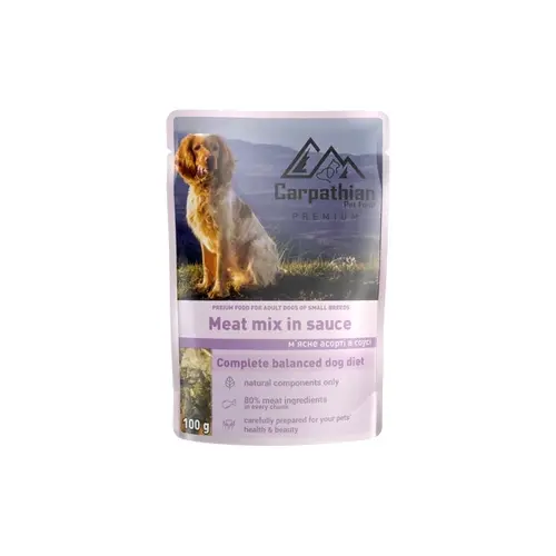 Carpathian Premium PetFood Meat Mix in Sauce ADULT ВОЛОГИЙ КОРМ Premium собаки (м'ясне асорті) 100 г