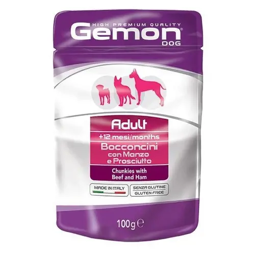 Gemon Dog Wet Adult влажный корм для щенков 100 г - с говядиной и ветчиной (8009470300605)