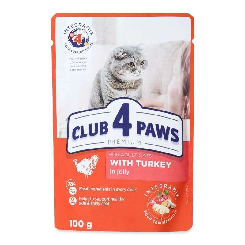 Club 4 Paws Premium With Turkey Adult ВОЛОГИЙ КОРМ Premium коти (з індичкою в желе) 100 г 