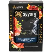 Savory 3+1 For Adult Cats ВОЛОГИЙ КОРМ Холістік коти (з лососем та горохом) 85 г  - фото 1