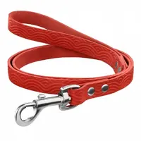 BronzeDog Classic повідець для собак S - з тисненням Хвиля, шкіряний, червоний (2007033048922) 