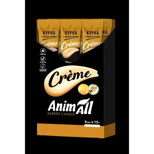 AnimAll Сreme ЛАСОЩІ Супер-преміум коти (мус з куркою та креветками) 15 г