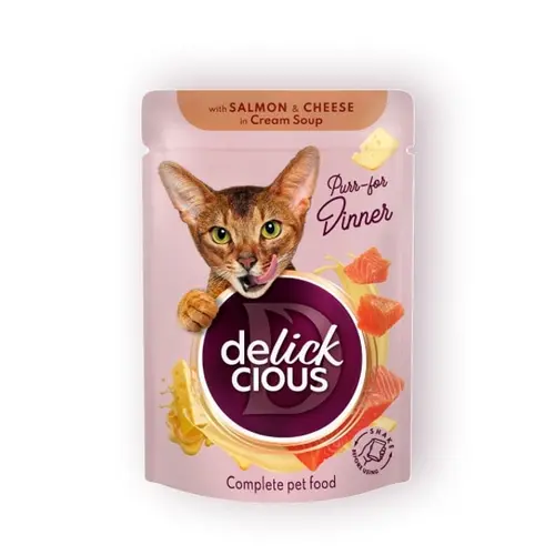Delickcious Dinner ВОЛОГИЙ КОРМ Premium коти (суп з лососем та сиром) 85 г