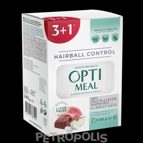 Optimeal 3+1 Adult ВОЛОГИЙ КОРМ Супер-преміум коти (з качкою та печінкою) 340 г