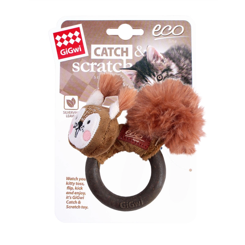 GiGwi Catch&Scratch Білка з кільцем плюшева іграшка для котів 12х10х4 см (2007033040674) 