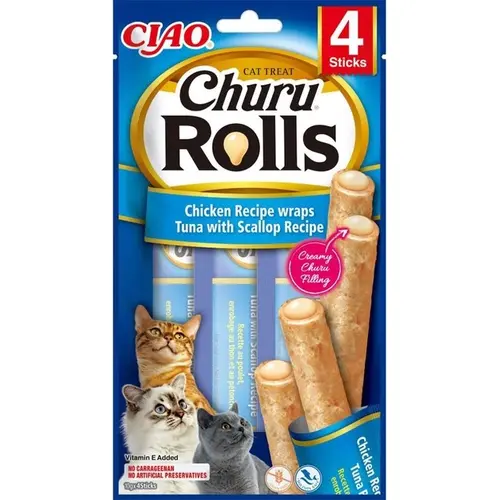 INABA Churu Rolls лакомство для кошек 10 г - с курицей, тунцом и морским гребешком (8859387700773)