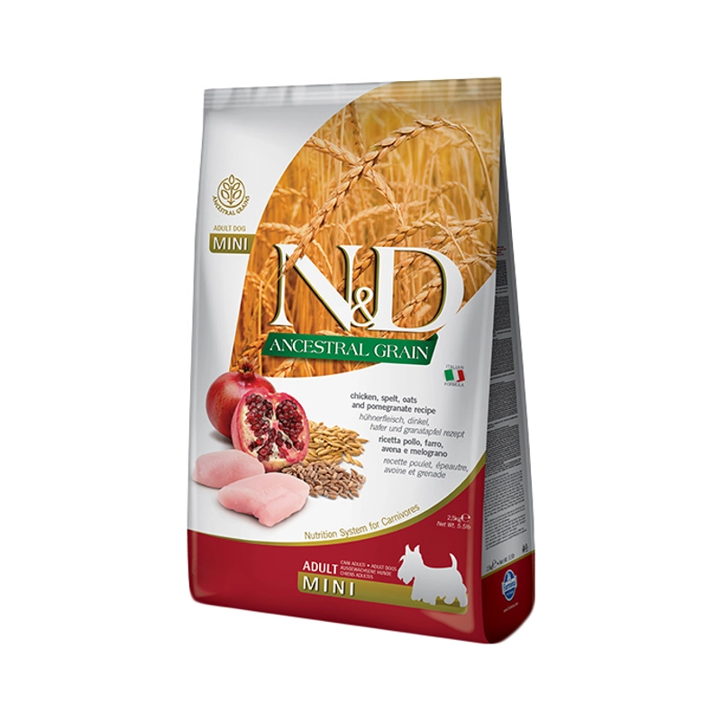 Farmina N&D Low Grain ADULT MINI Ancestral GRAIN Chicken & Pomegranate сухий низькозерновий корм для дорослих собак дрібних порід 800 г - з куркою та  