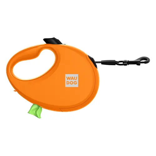WAUDOG R-leash повідець-рулетка світловідбиваюча для собак S - до 12 кг, з контейнером для пакетів, помаранчевий (4823089360393)