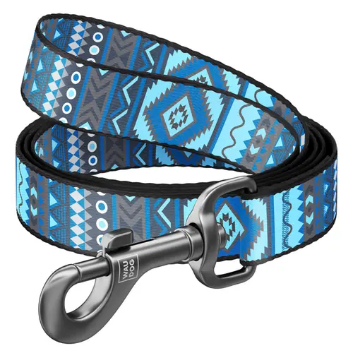 WAUDOG Nylon повідець для собак L - з QR паспортом, з малюнком Етно, нейлоновий, синій (4823089312422)