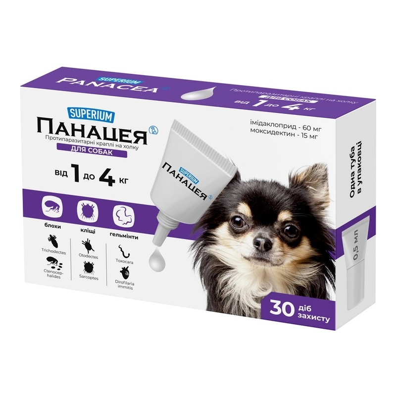 SUPERIUM Панацея краплі протипаразитарні для собак 1 піпетка - 1-4 кг (4823089362465) 