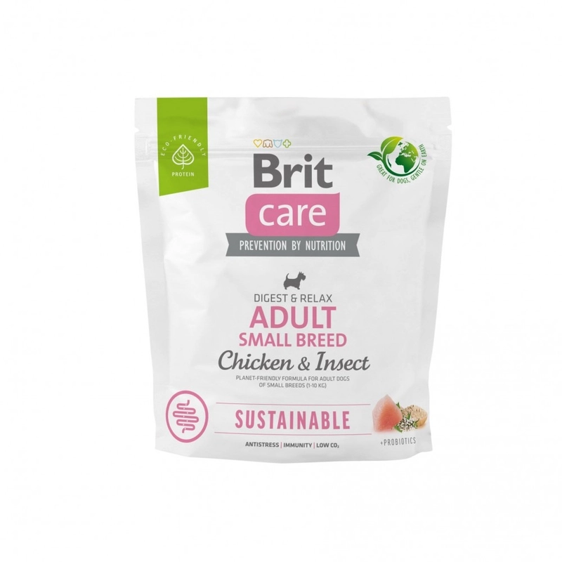 Brit Care Sustainable ADULT Small Breed Digest & Relax Chiken & Insect сухий корм для собак малих порід 1 кг - курка та комахи (8595602558674) 