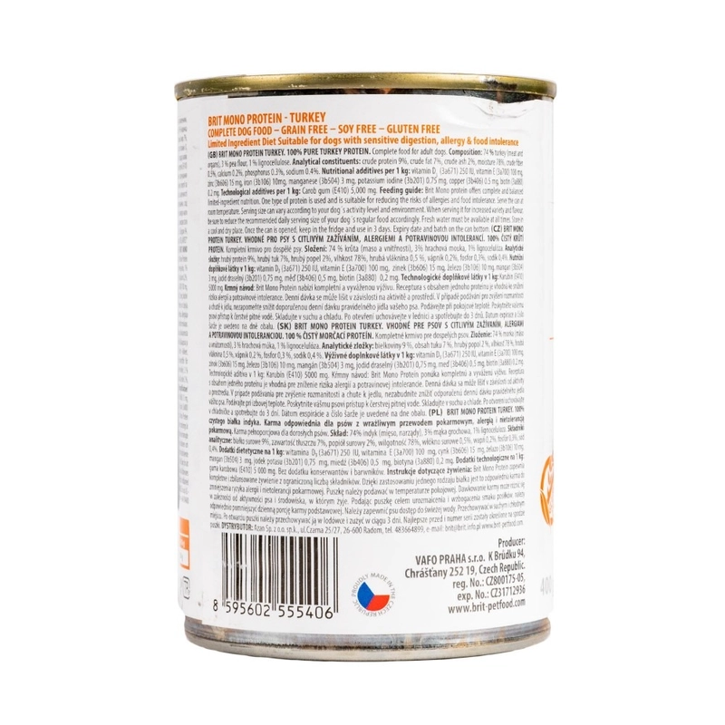 Brit Care MONOPROTEIN Turkey ADULT ВОЛОГИЙ КОРМ Супер-преміум собаки (з індичкою) 400 г  - фото 2