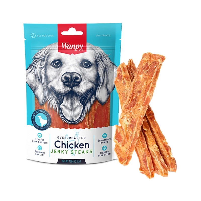 Wanpy CHICKEN JERKY STEAKS ЛАСОЩІ Premium собаки (куряче філе) 100 г 