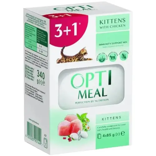 Optimeal 3+1 Kittens ВОЛОГИЙ КОРМ Супер-преміум кошенята (з куркою) 340 г