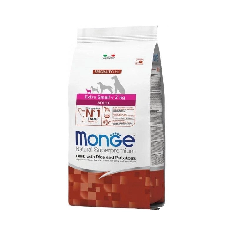 Monge EXTRA SMALL < 2 kg ADULT Lamb With Rice сухий корм для дорослих собак мініатюрних порід 800 г - з ягням, рисом та картоплею(8009470011471) 