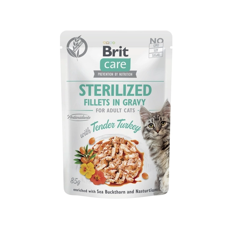 Brit Care Sterilized Fillets in Gravy ВОЛОГИЙ КОРМ Супер-преміум коти (індичка в соусі) 85 г 