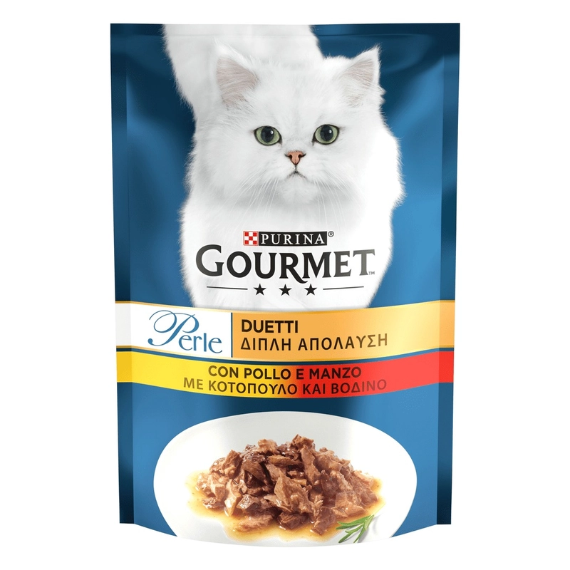 Gourmet Perle Duetti ВОЛОГИЙ КОРМ Преміум коти (з яловичиною та куркою) 85 г 