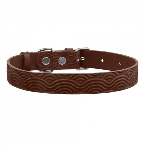 BronzeDog Classic нашийник для собак M - з тисненням Хвиля, шкіряний, коричневий (2007033047406)