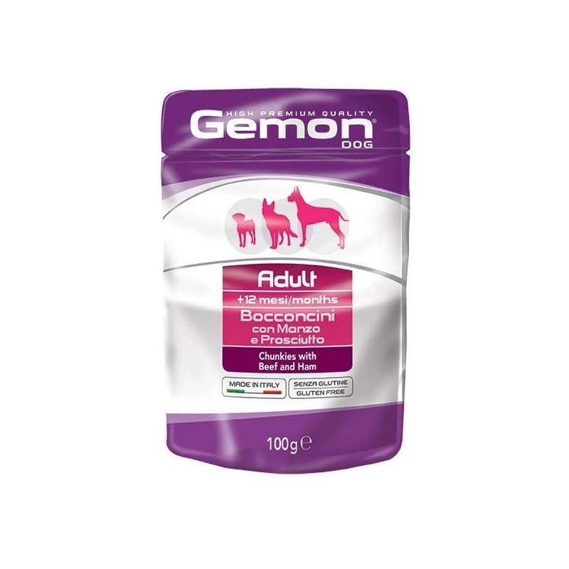 Gemon Dog Wet Adult влажный корм для щенков 100 г - с говядиной и ветчиной (8009470300605) 