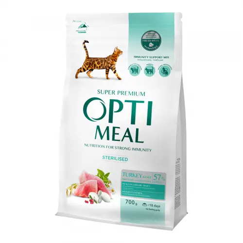 Optimeal Sterilised сухой корм для стерилизованных кошек 700 г - индейка и овес (4820215369633)