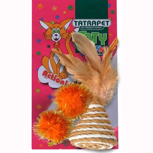 TATRAPET Caty Funny Конус з 2-ма м'ячами та пір'ям іграшка для котів 3.5-5 см (8585027970847)