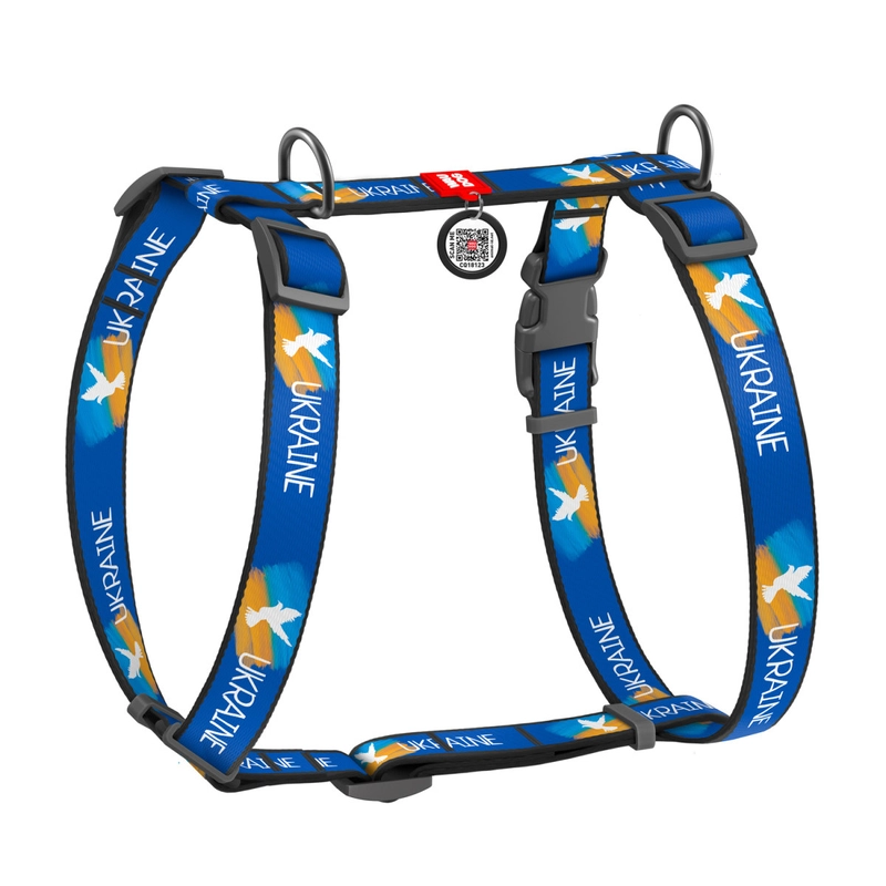 WAUDOG Nylon H-подібна шлея для собак M - з QR-паспортом, з малюнком Прапор, нейлонова (4823089350165) 