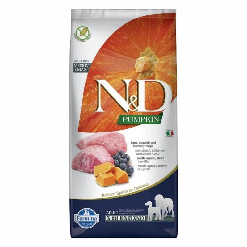Farmina N&D ADUM Medium & Maxi PUMPKIN Lamb&Blueberry сухой беззерновой корм для собак средних и крупных пород 2.5 кг - с ягненком и черникой (8010276033369) 