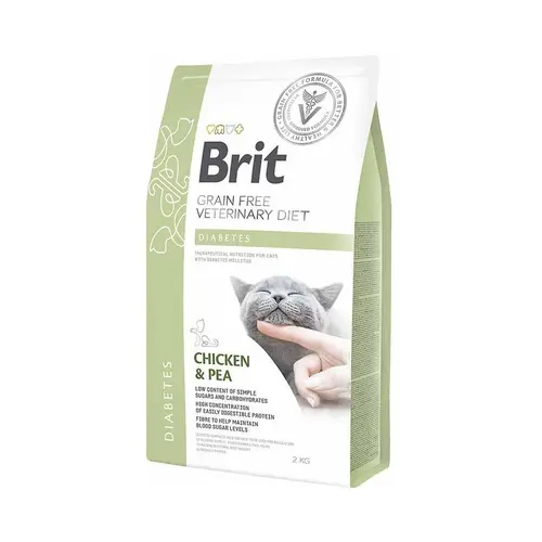 Brit Veterinary Diet Cat Grain Diabetes Chicken & Pea сухой корм для кошек при сахарном диабете 2 кг - с курицей и горохом (8595602528530)