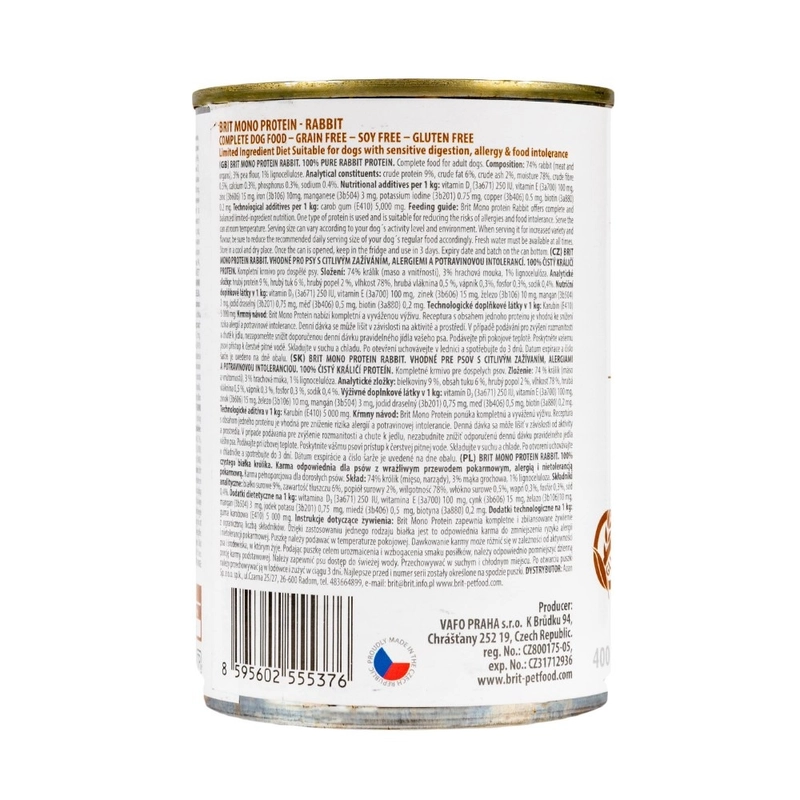 Brit Mono Protein Rabbit влажный корм для собак 400 г - с кроликом (8595602555376)  - фото 2